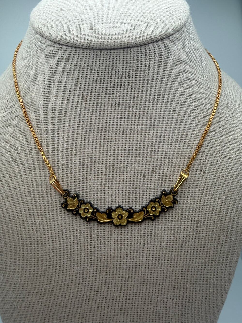 vintage Damascene crescent bar necklace